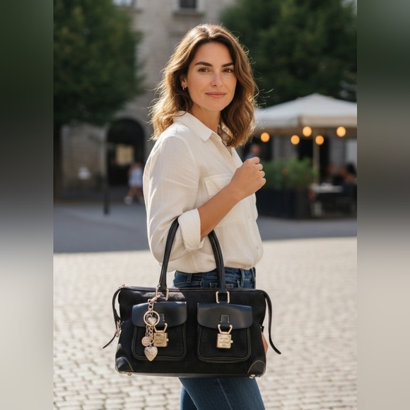 Dooney & Bourke Handbags - Dooney & Bourke Y2K  Black Legacy Signature Logo Canvas Leather Hobo/ Handbag